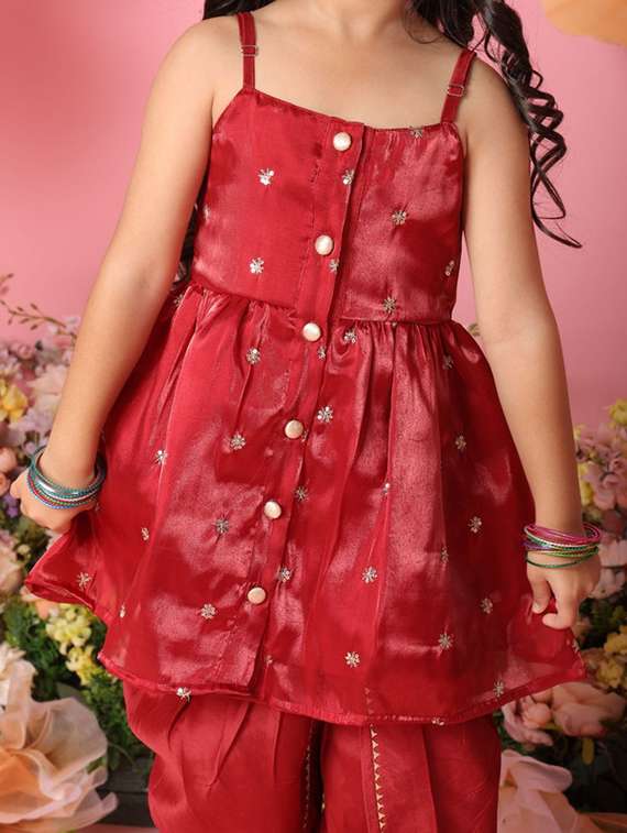 girls sequined sleeveless kurta and dhoti set - 22073009 -  Standard Image - 4