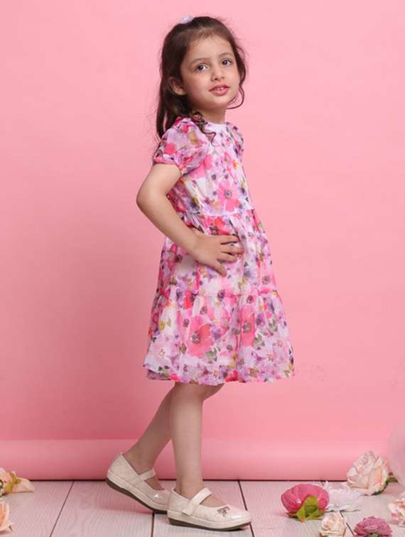 girls floral print puff sleeve tiered dress - 22073010 -  Standard Image - 1