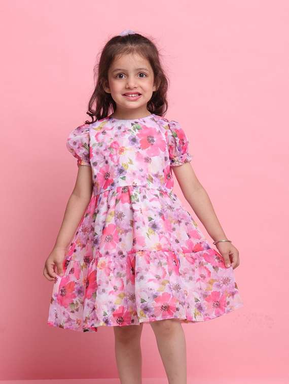 girls floral print puff sleeve tiered dress - 22073010 -  Standard Image - 4