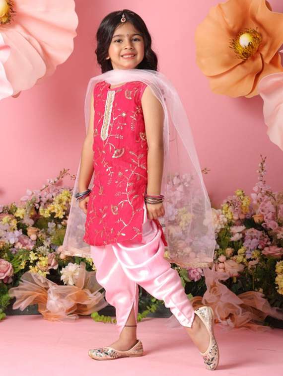 girls embroidered sleeveless kurta and dhoti set - 22073013 - Standard Image - 1