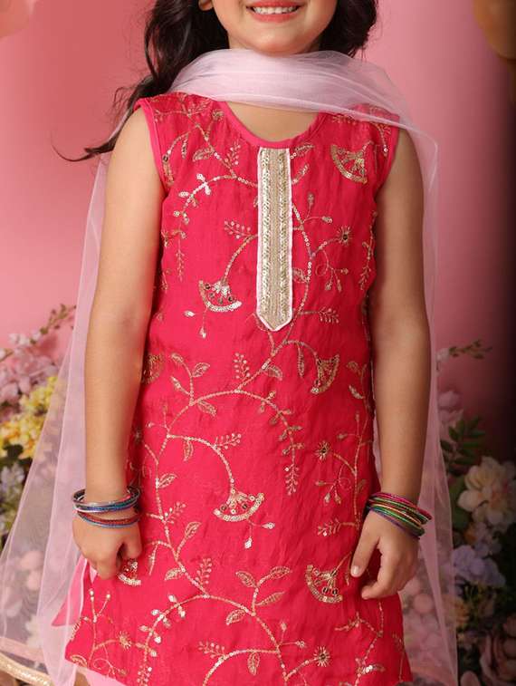 girls embroidered sleeveless kurta and dhoti set - 22073013 - Standard Image - 4
