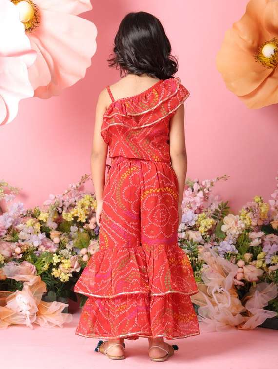girls printed single shoulder top and sharara pant set  - 22073025 -  Standard Image - 4