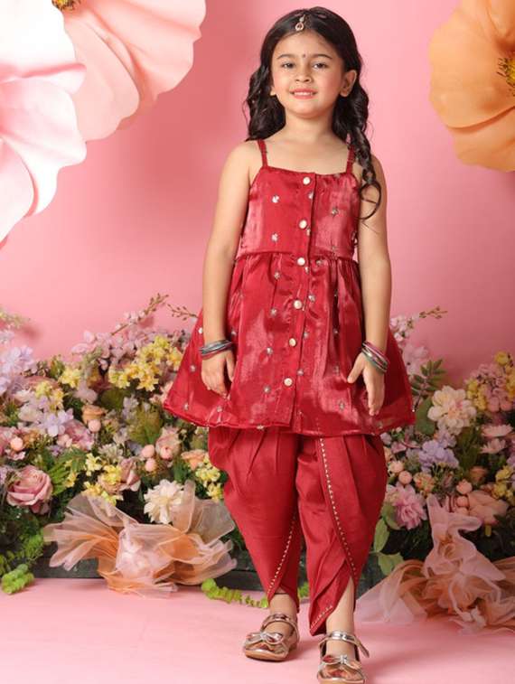 girls embellished sleeveless kurta and dhoti set  - 22073034 -  Standard Image - 1