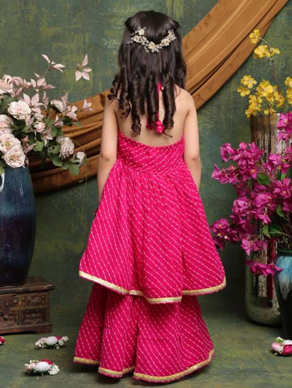 girls printed sleeveless kurta and sharara set - 22073046 - Standard Image - 4