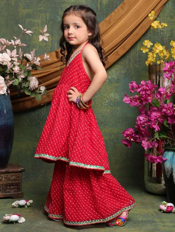 girls printed sleeveless kurta and sharara set  - 22073047 -  Standard Image - 1