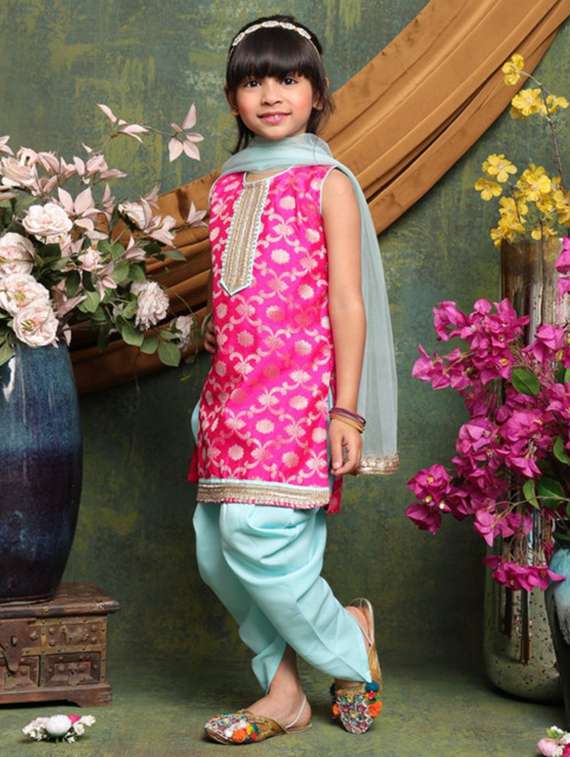 girls self designed sleeveless kurta and dhoti set - 22073048 - Standard Image - 1