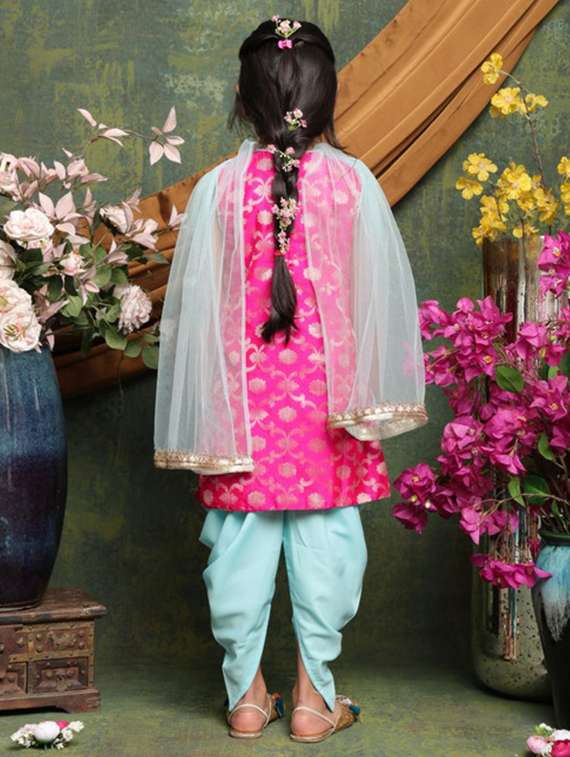 girls self designed sleeveless kurta and dhoti set - 22073048 - Standard Image - 4
