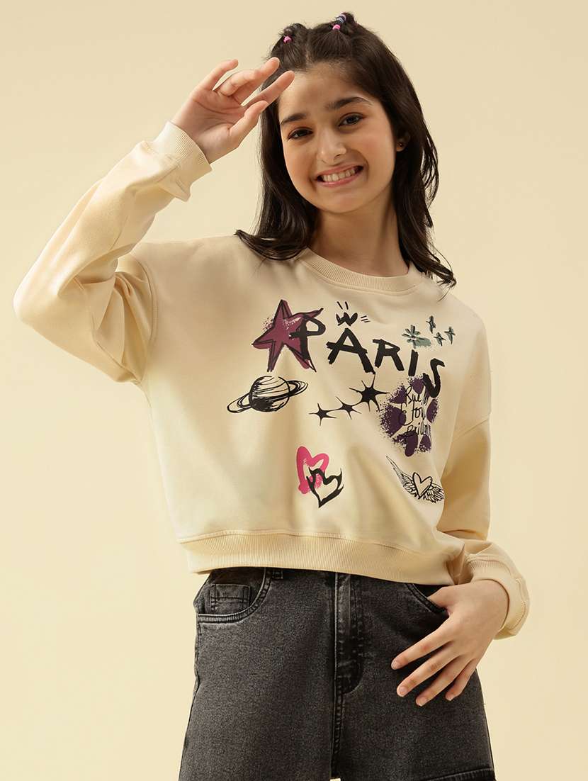 girls printed long sleeve crop sweatshirt