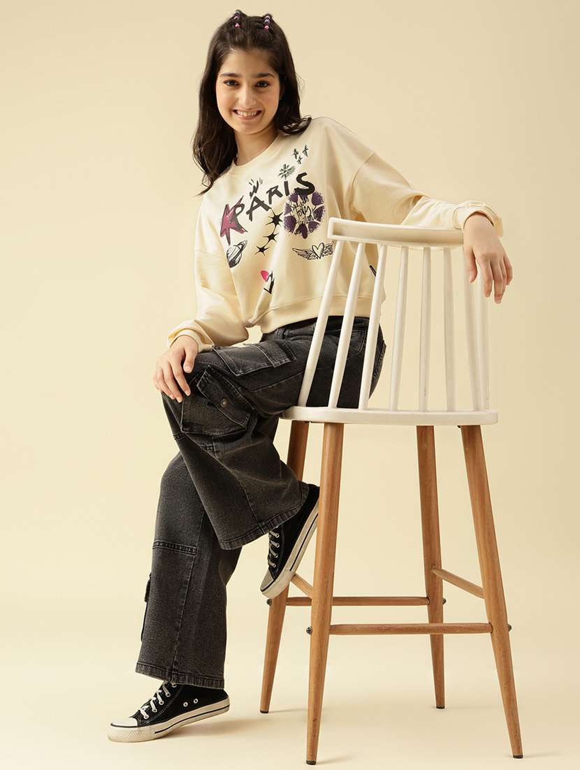 girls printed long sleeve crop sweatshirt - 22073250 - Standard Image - 4