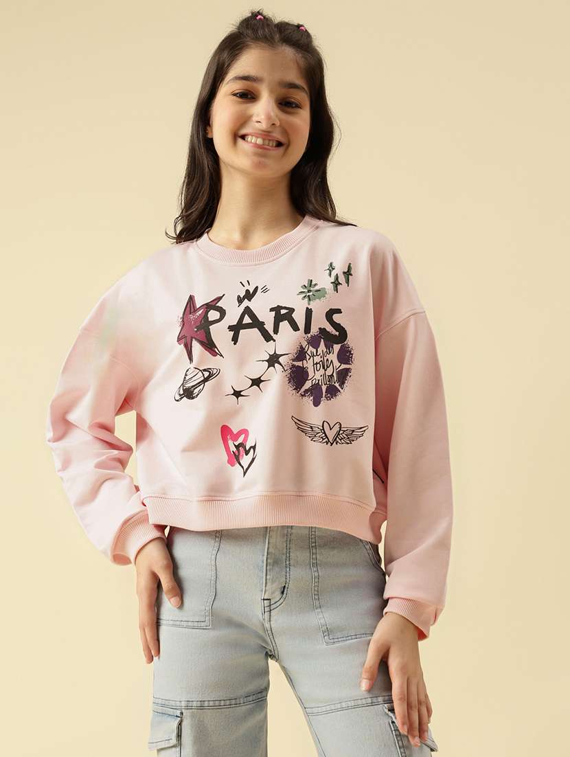 girls printed long sleeve crop sweatshirt
