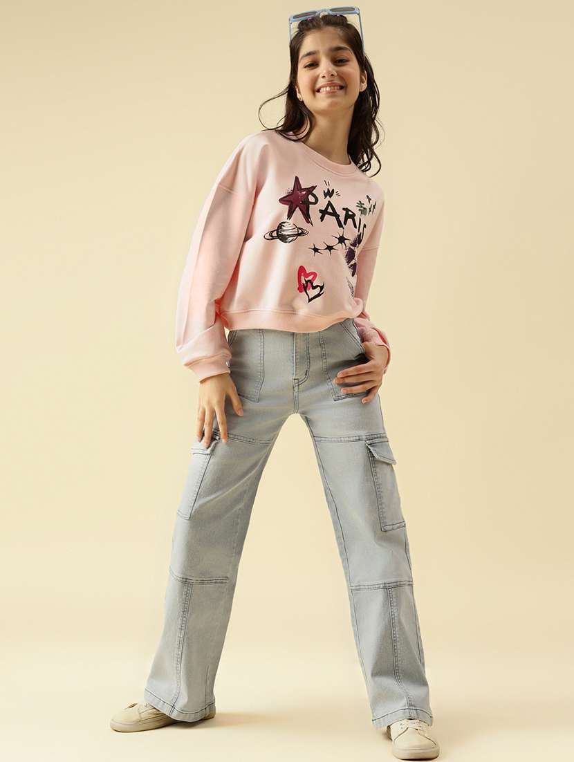 girls printed long sleeve crop sweatshirt - 22073251 - Standard Image - 4