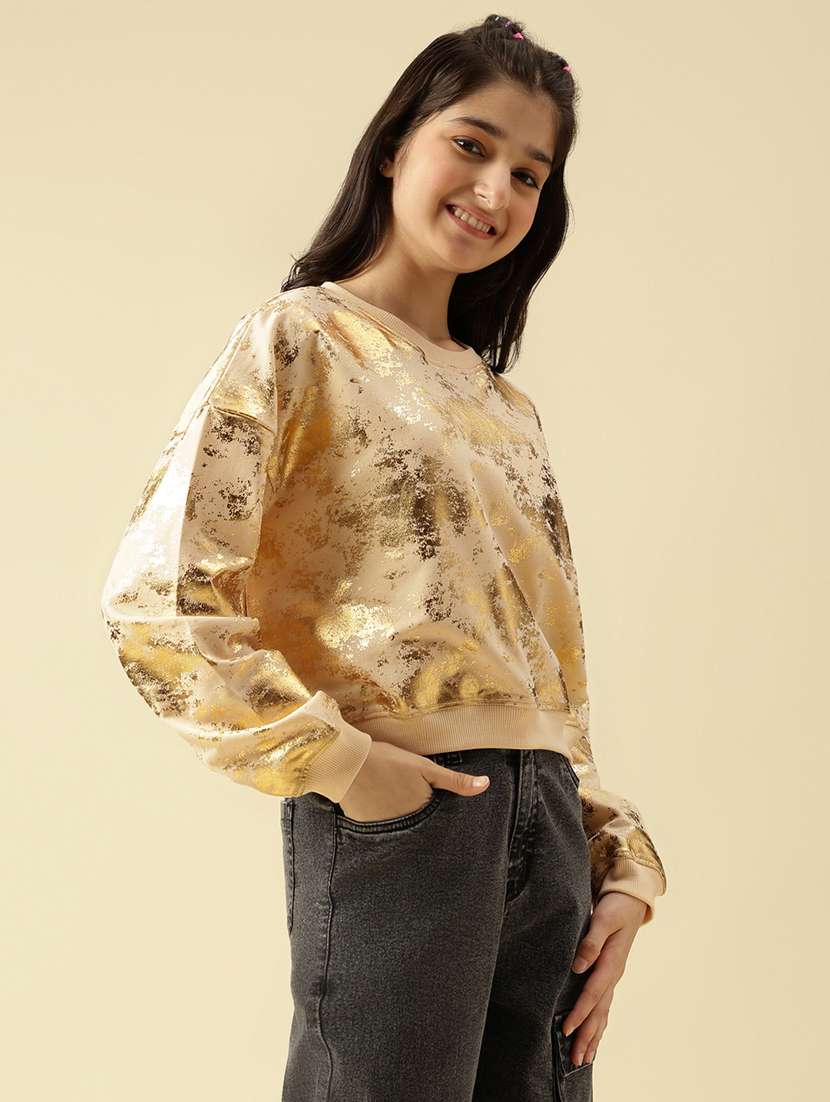 girls printed long sleeve crop sweatshirt - 22073255 -  Standard Image - 1