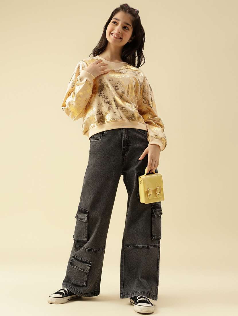 girls printed long sleeve crop sweatshirt - 22073255 -  Standard Image - 4