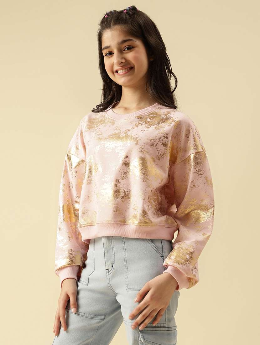 girls printed long sleeve crop sweatshirt - 22073256 -  Standard Image - 1