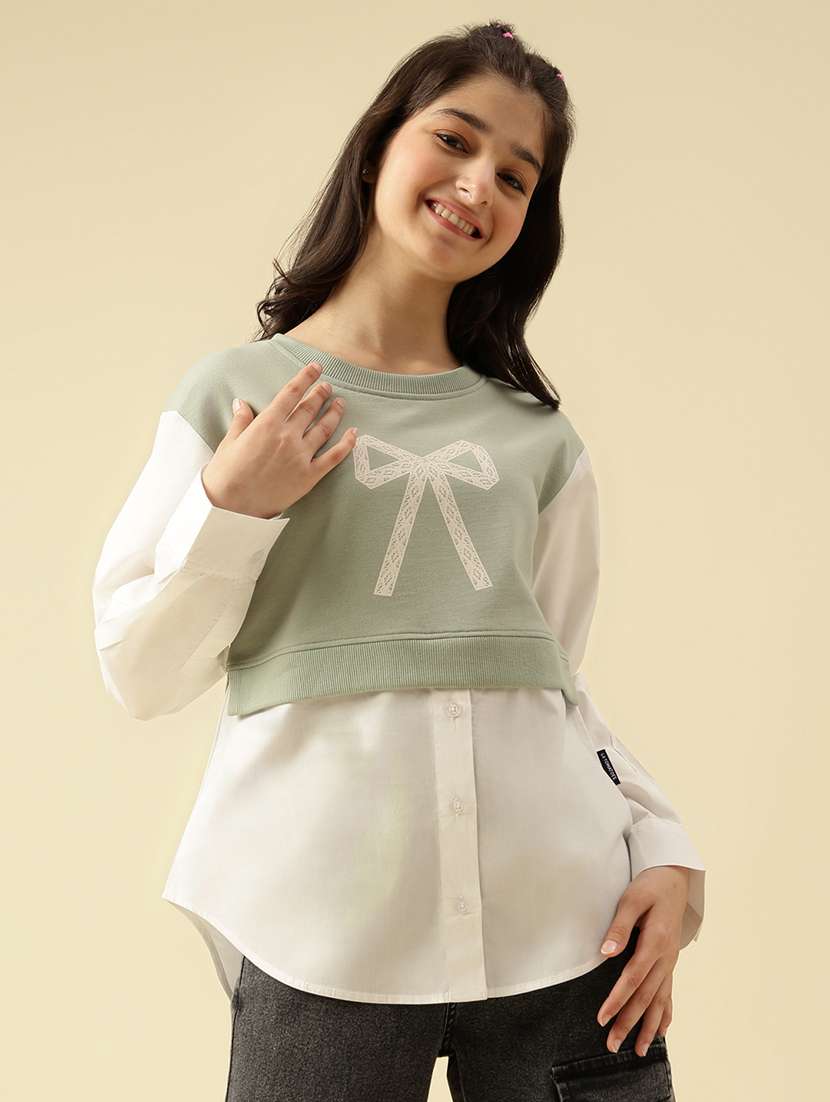 girls printed long sleeve crop sweatshirt