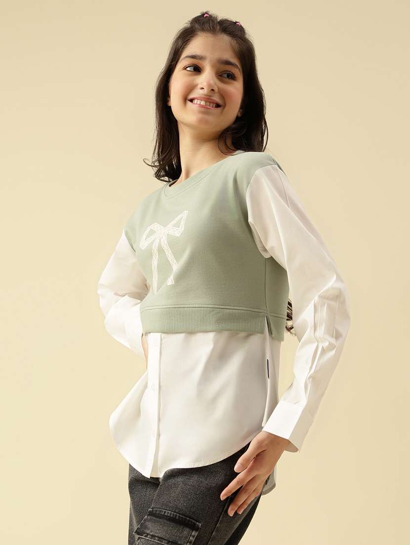 girls printed long sleeve crop sweatshirt - 22073258 -  Standard Image - 1