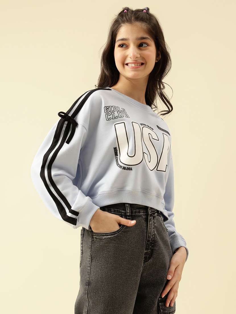 girls printed long sleeve crop sweatshirt - 22073260 -  Standard Image - 1
