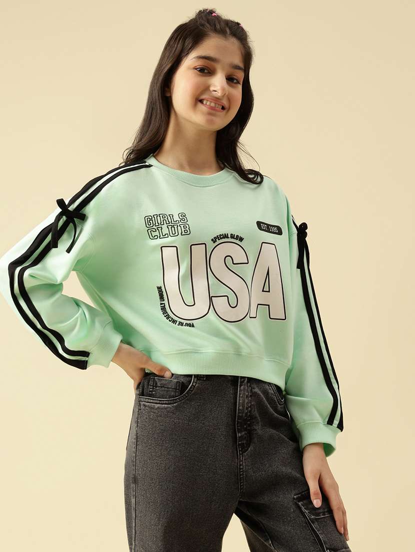 girls printed long sleeve crop sweatshirt - 22073261 -  Standard Image - 1