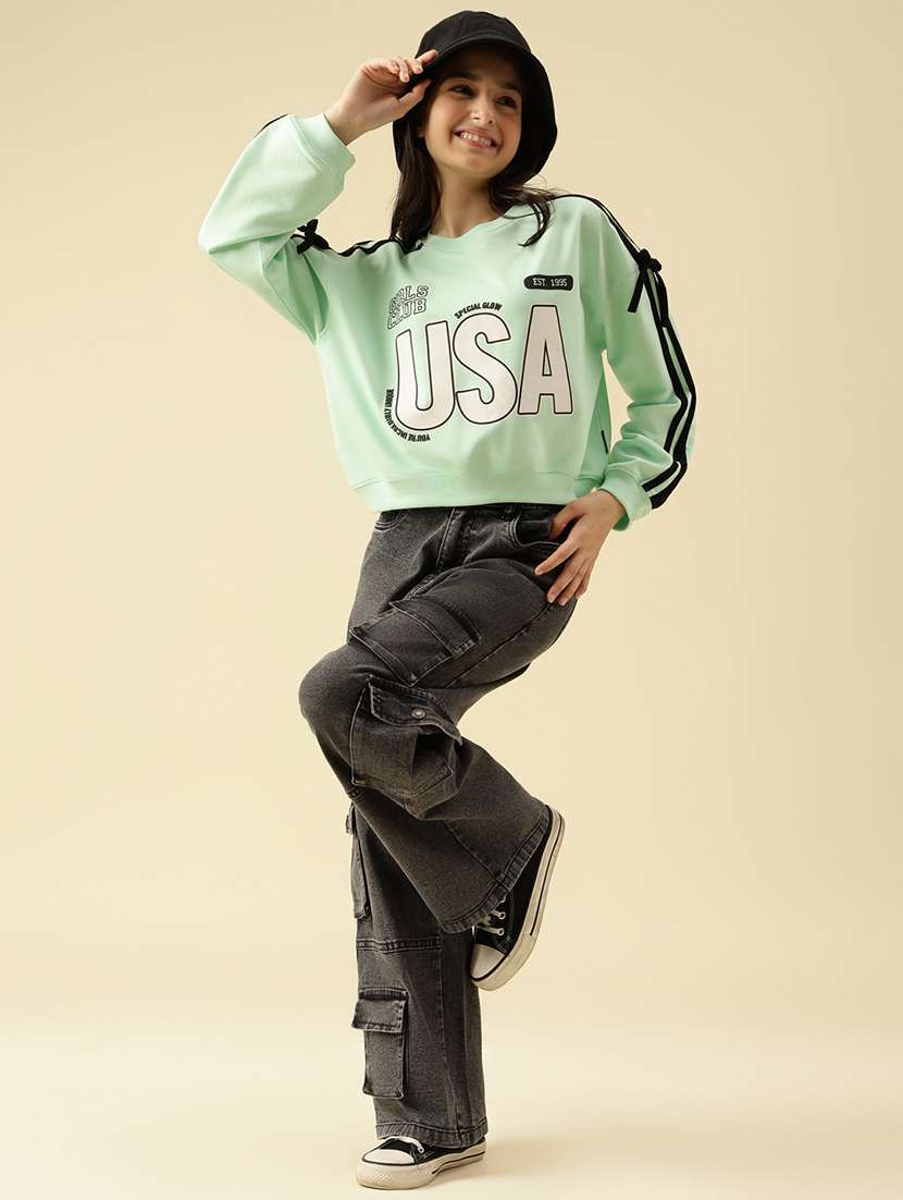 girls printed long sleeve crop sweatshirt - 22073261 -  Standard Image - 4