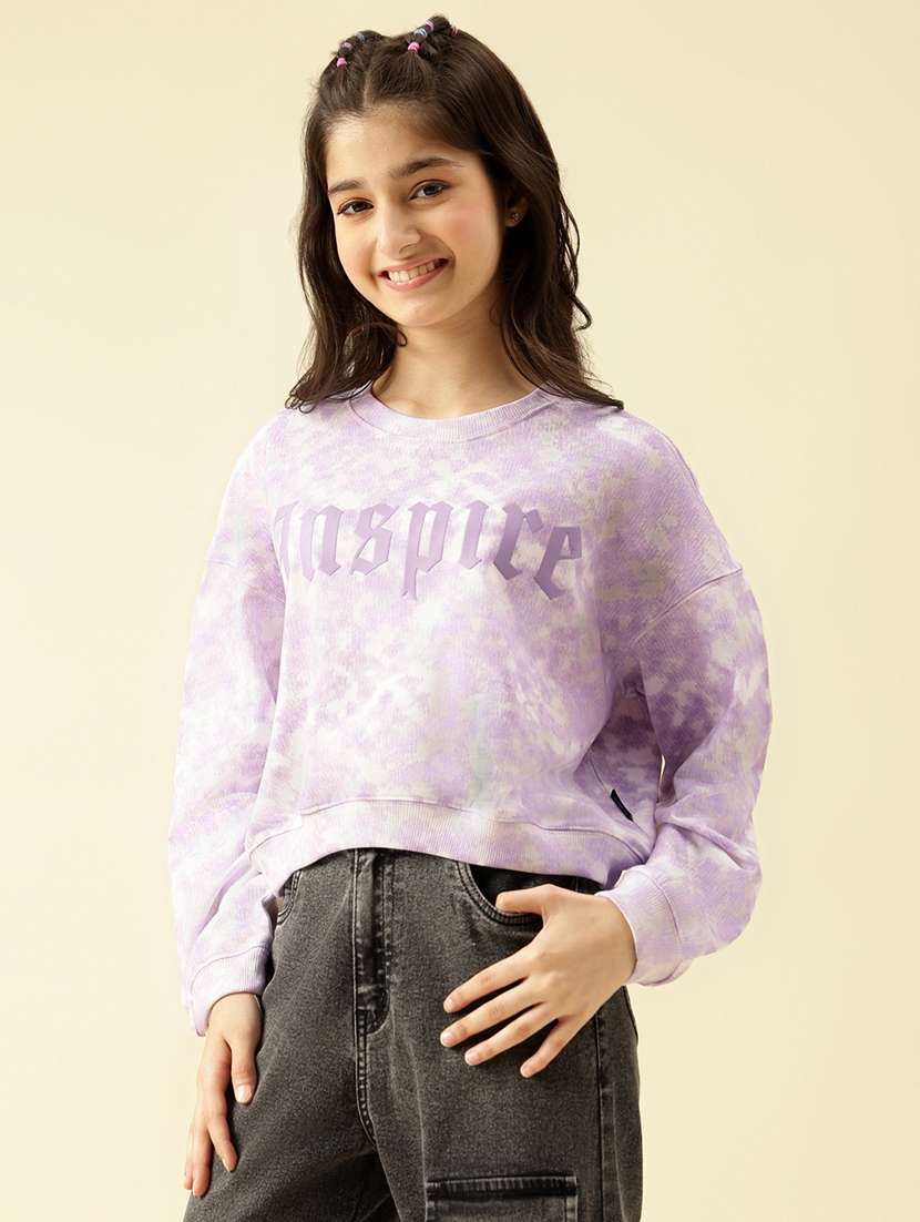 girls printed long sleeve crop sweatshirt - 22073262 - Standard Image - 1