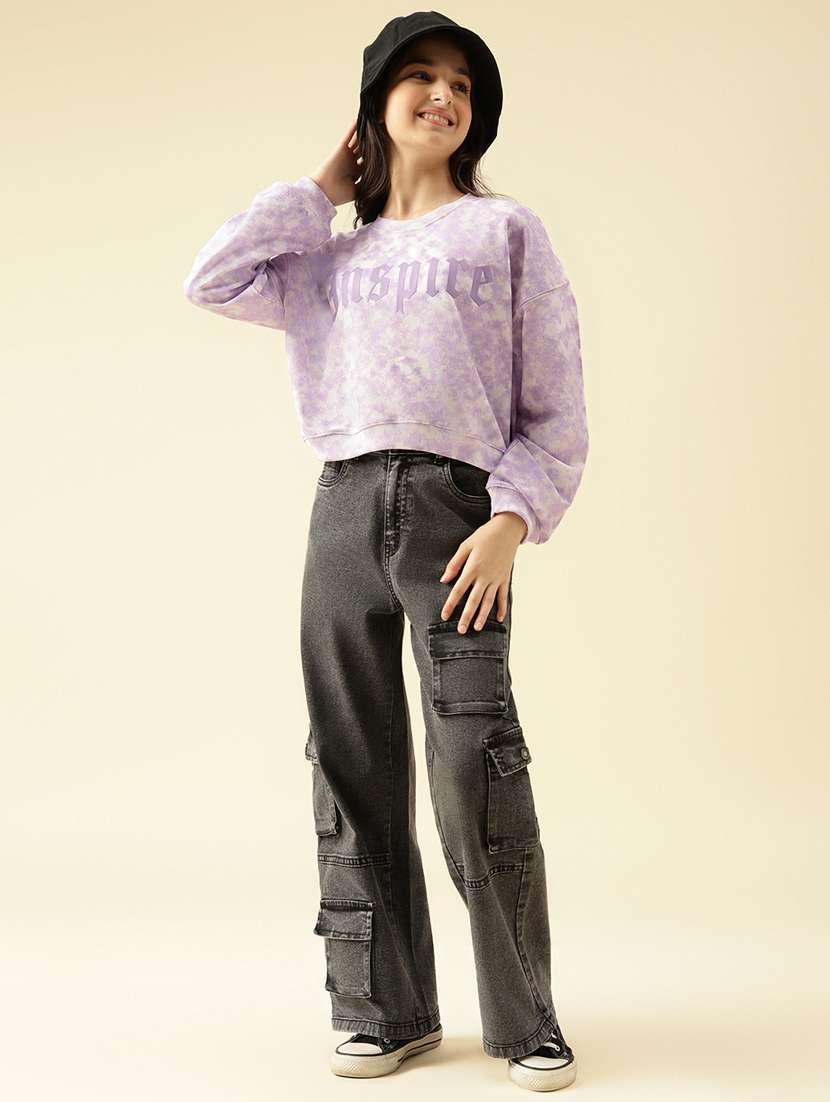 girls printed long sleeve crop sweatshirt - 22073262 - Standard Image - 4