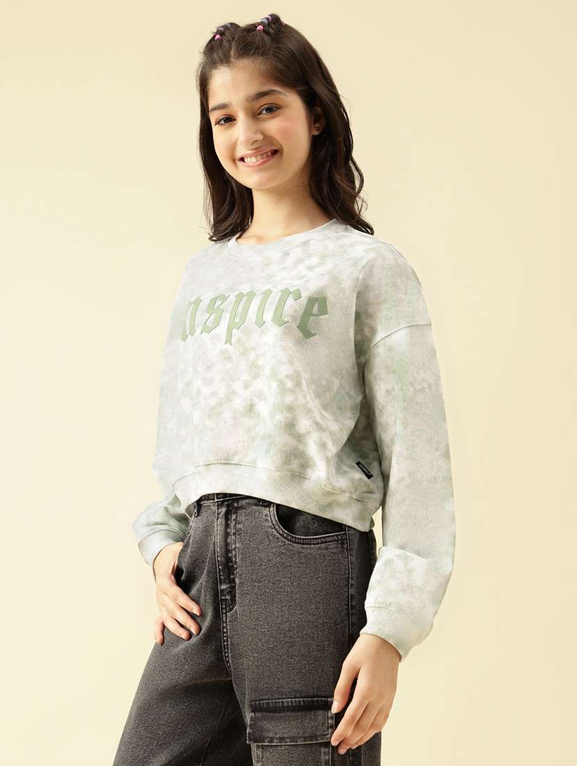 girls printed long sleeve crop sweatshirt - 22073263 - Standard Image - 1