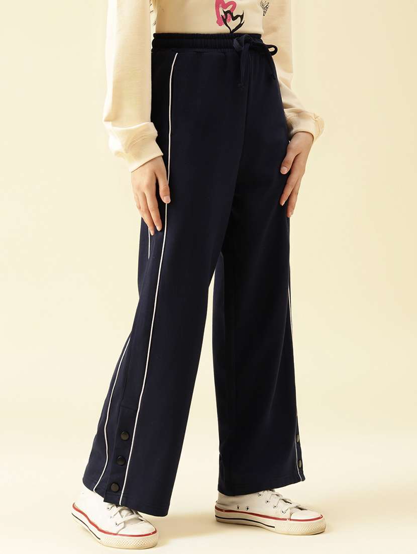 girls solid mid rise relaxed fit track pant - 22073264 -  Standard Image - 1