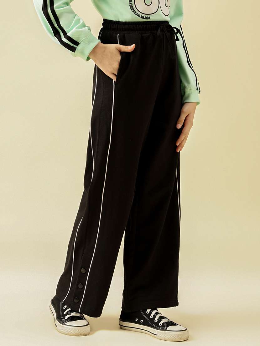 girls solid mid rise relaxed fit track pant - 22073265 - Standard Image - 1