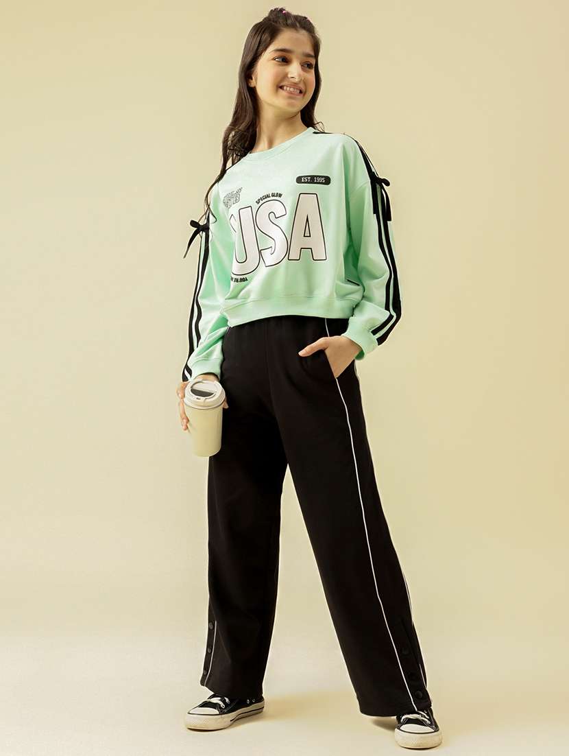 girls solid mid rise relaxed fit track pant - 22073265 - Standard Image - 4
