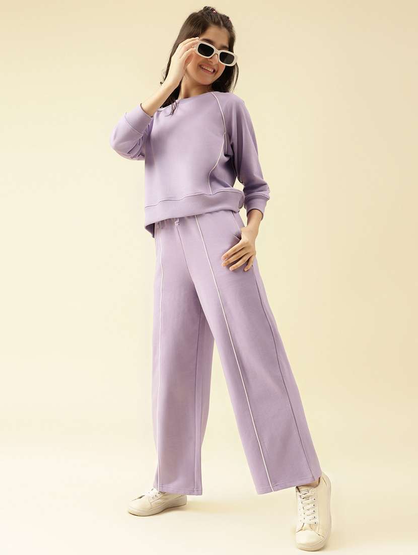 girls lavender solid active wear co-ord set - 22073275 -  Standard Image - 1
