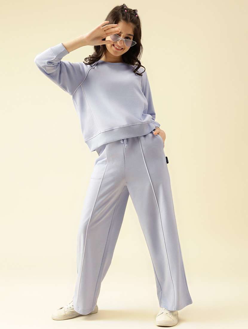 girls light blue solid active wear co-ord set - 22073277 -  Standard Image - 1