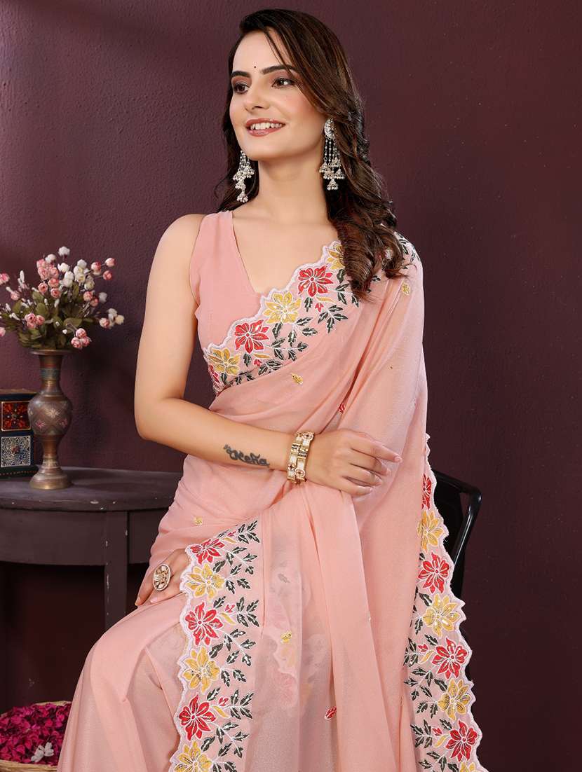 women solid with work embroidered saree with blouse - 22073944 - Standard Image - 4