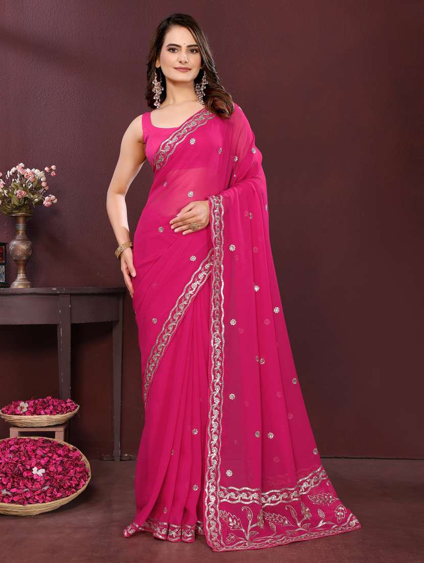 women solid with work embroidered saree with blouse - 22073946 - Zoom Image - 0