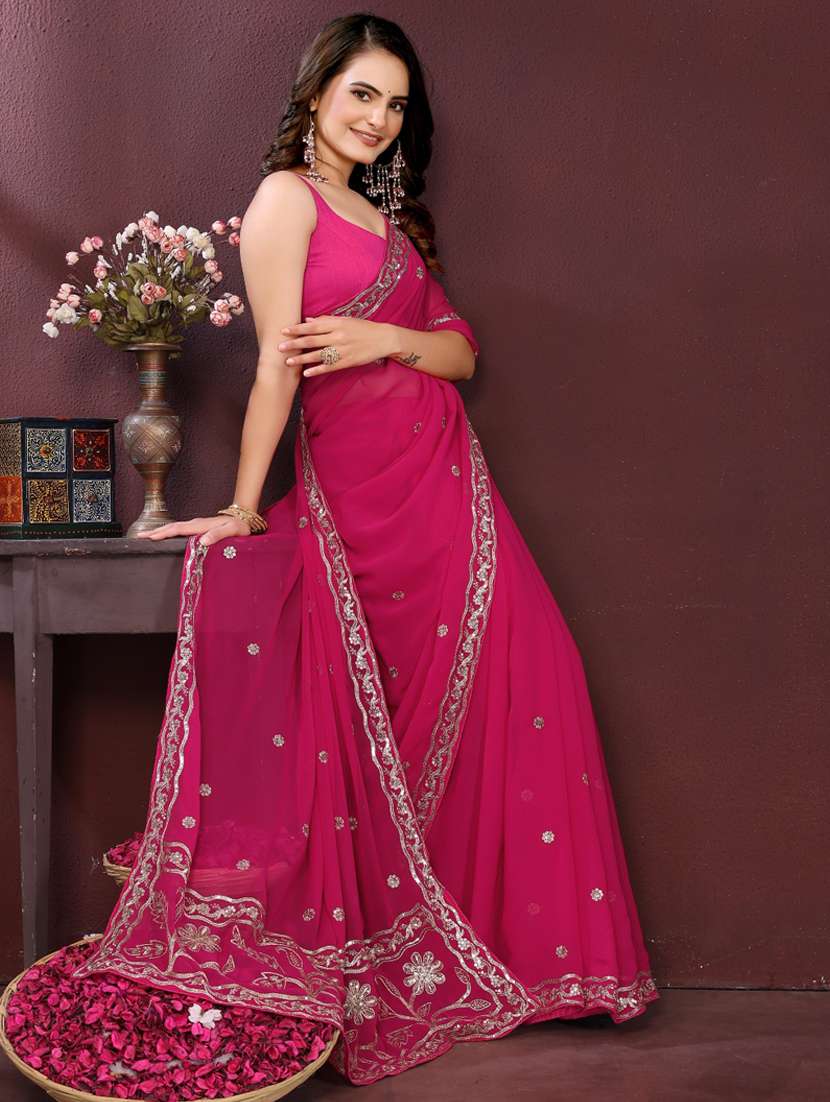 women solid with work embroidered saree with blouse - 22073946 - Standard Image - 1