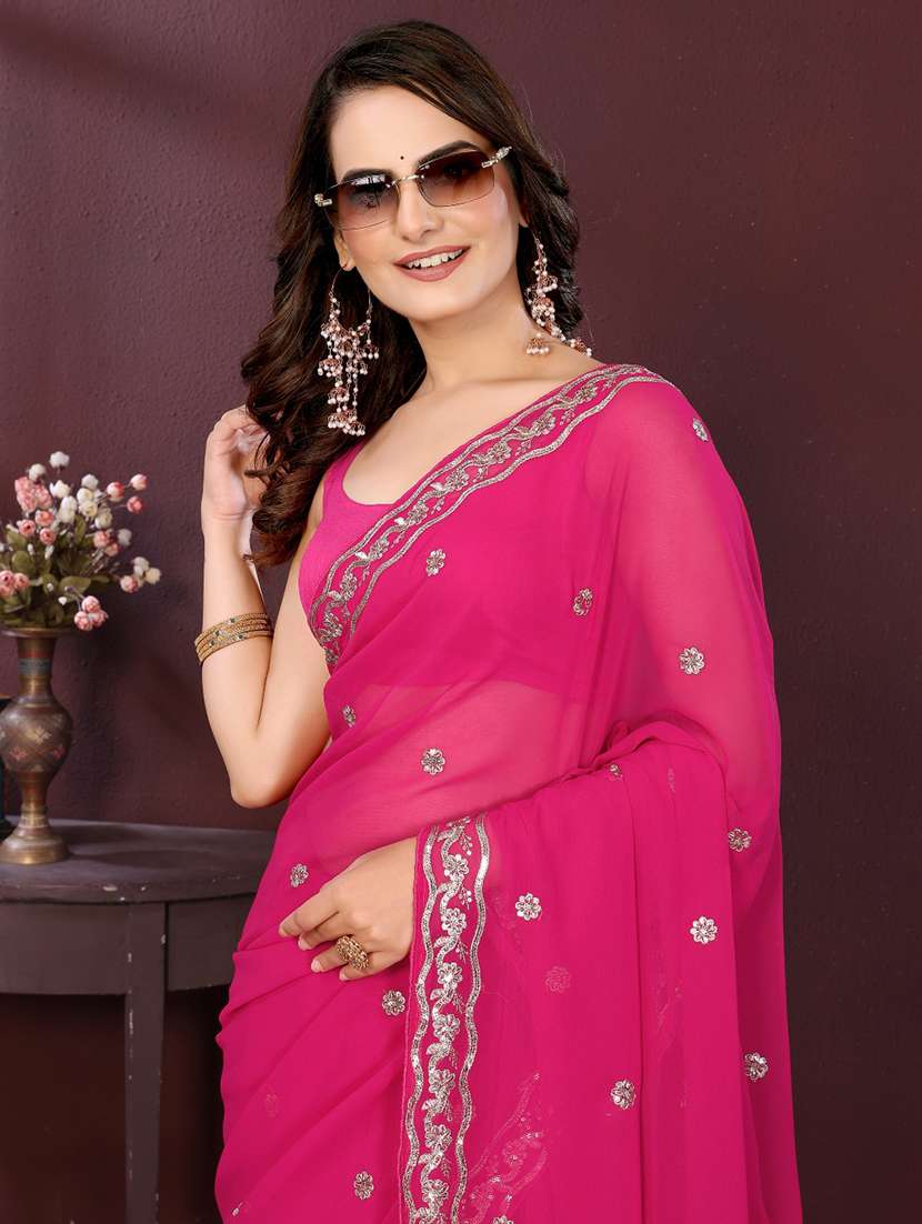 women solid with work embroidered saree with blouse - 22073946 - Standard Image - 4
