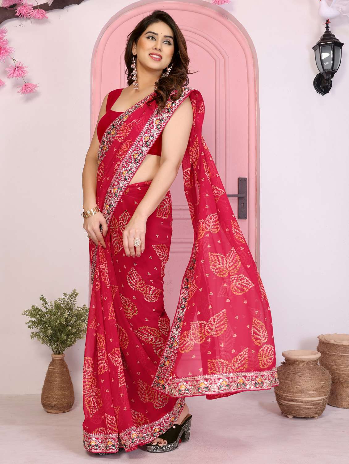 women bandhani printed bordered saree with blouse - 22073975 -  Standard Image - 1