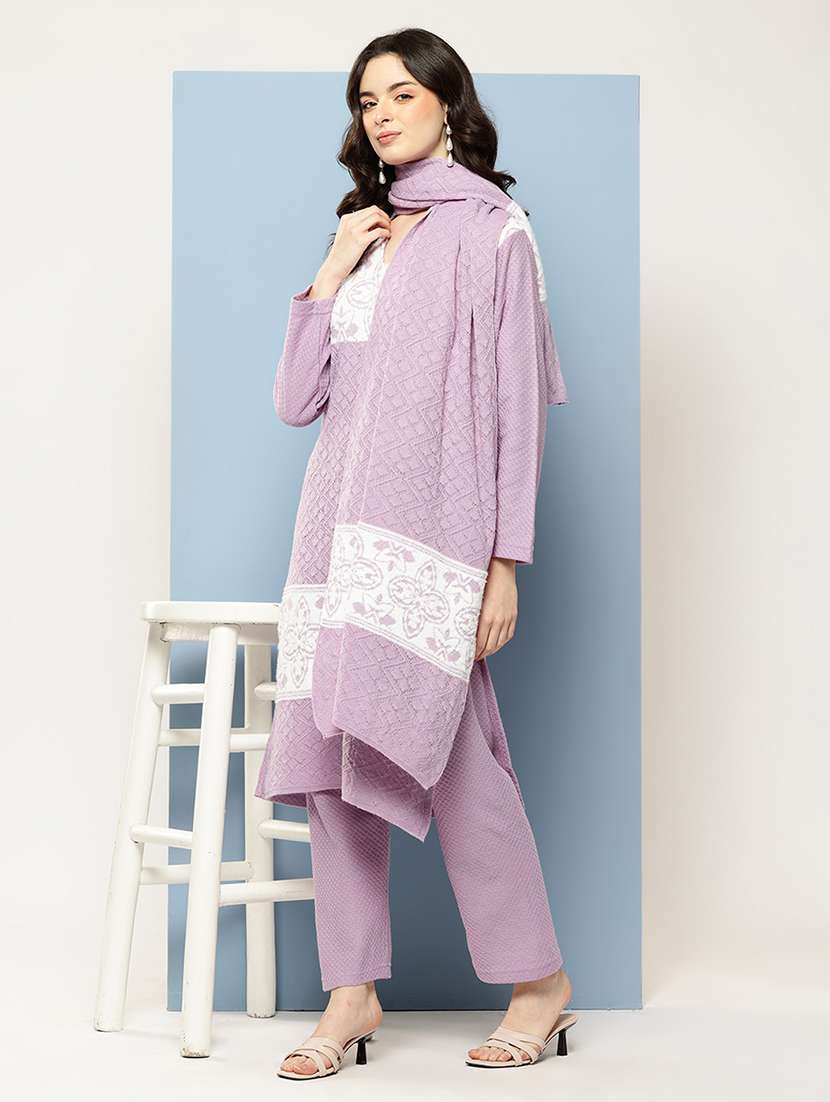 women self design long sleeve kurta pant with dupatta set - 22073992 -  Standard Image - 1