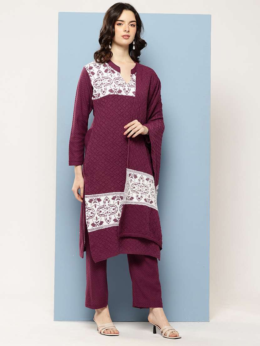 women self design long sleeve kurta pant with dupatta set - 22073994 -  Standard Image - 1