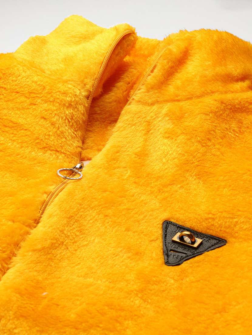 women solid stand collar long sleeve fur jacket - 22074024 -  Standard Image - 4