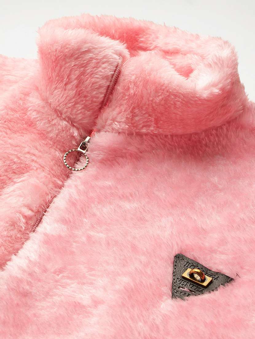 women solid stand collar long sleeve fur jacket - 22074027 -  Standard Image - 4