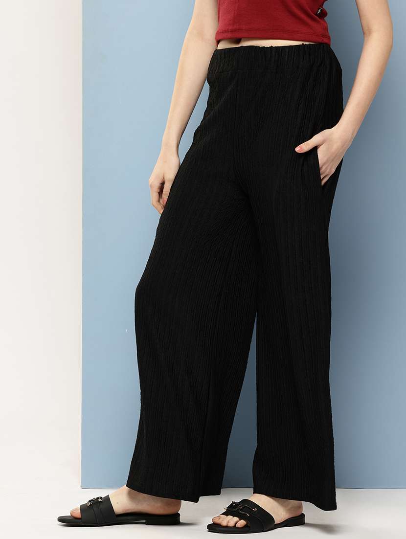 women solid mid rise flared palazzo - 22074041 -  Standard Image - 1