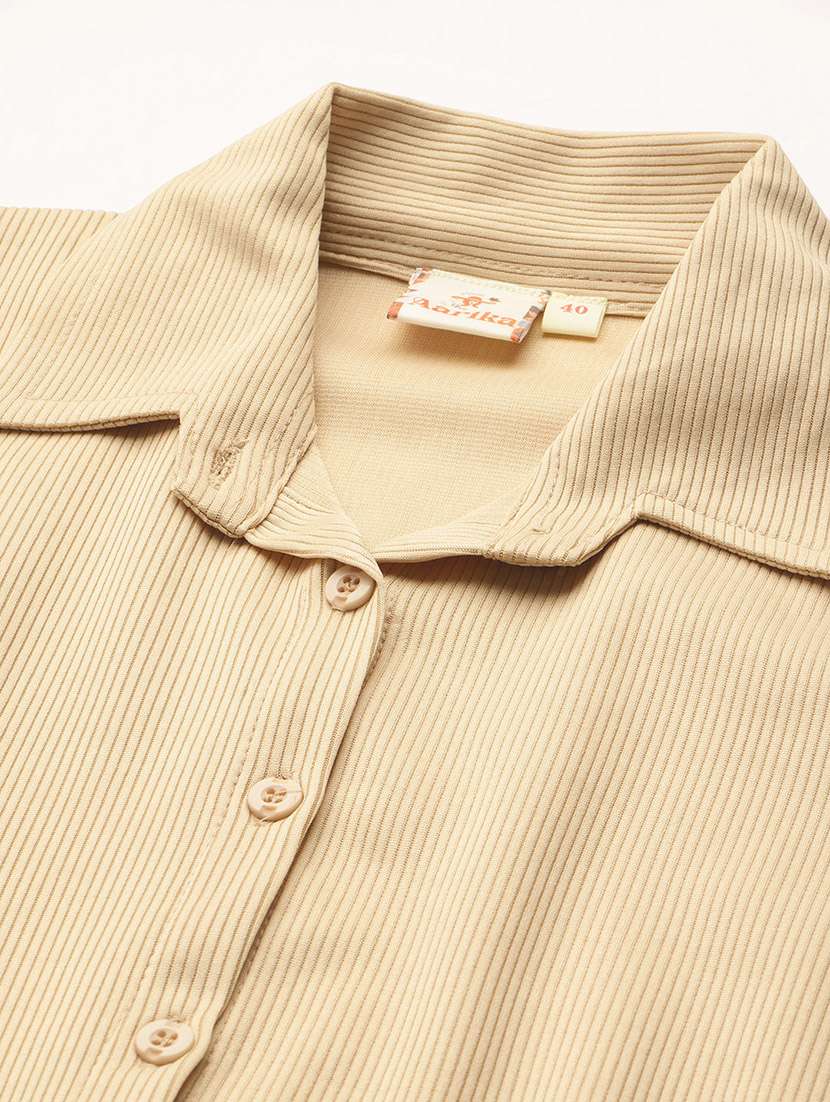 women solid collared long sleeve crop shirt - 22074055 - Standard Image - 4