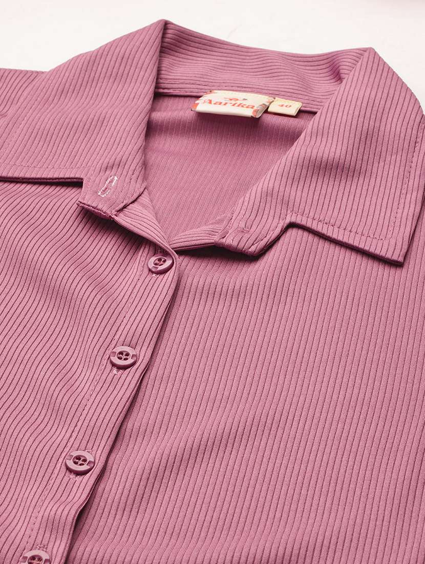 women solid collared long sleeve crop shirt - 22074056 - Standard Image - 4