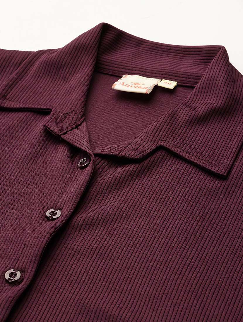 women solid collared long sleeve crop shirt - 22074058 - Standard Image - 4