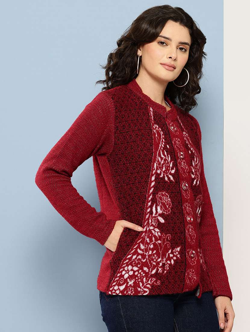 maroon wool blend cardigan - 22074063 -  Standard Image - 1