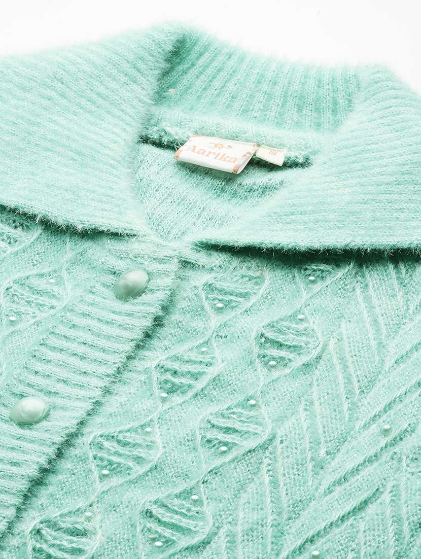 sea green wool blend cardigan - 22074065 -  Standard Image - 4