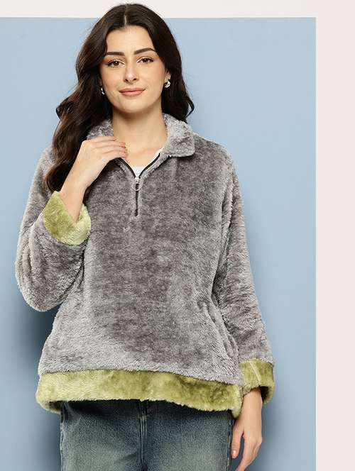 women solid long sleeve sweatshirt - 22074096 -  Standard Image - 0