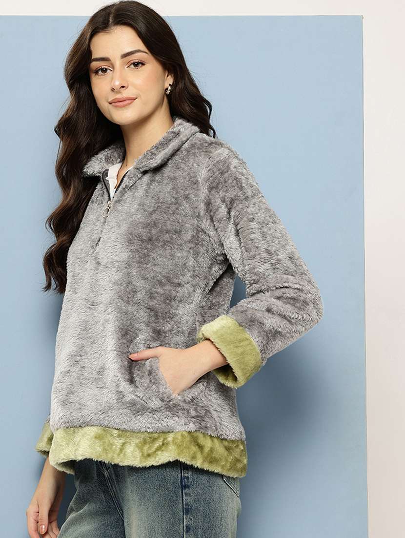 women solid long sleeve sweatshirt - 22074096 -  Standard Image - 1