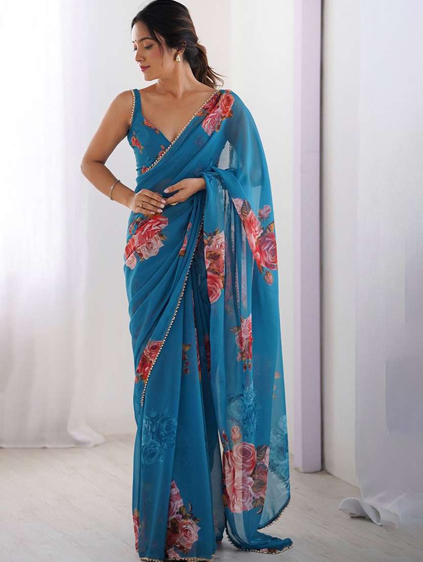 women floral printed casual wear saree with blouse - 22074132 -  Standard Image - 1