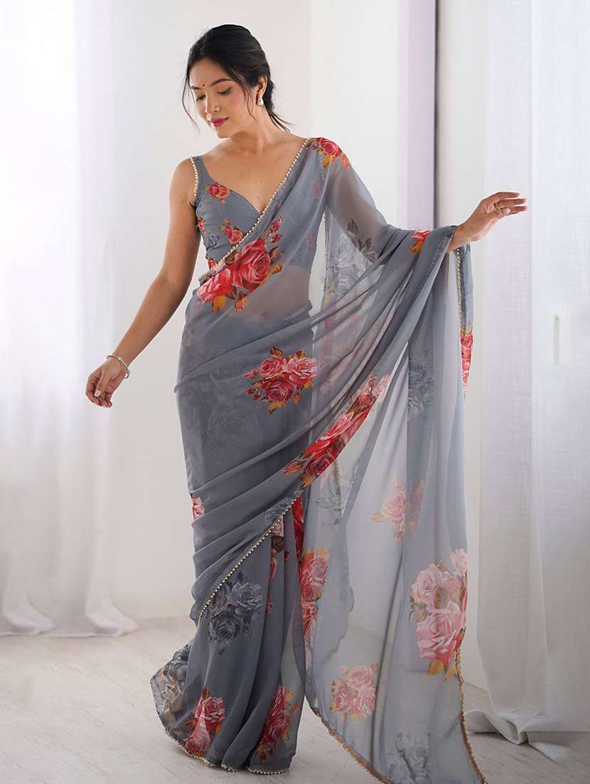 women floral printed casual wear saree with blouse - 22074133 - Standard Image - 1